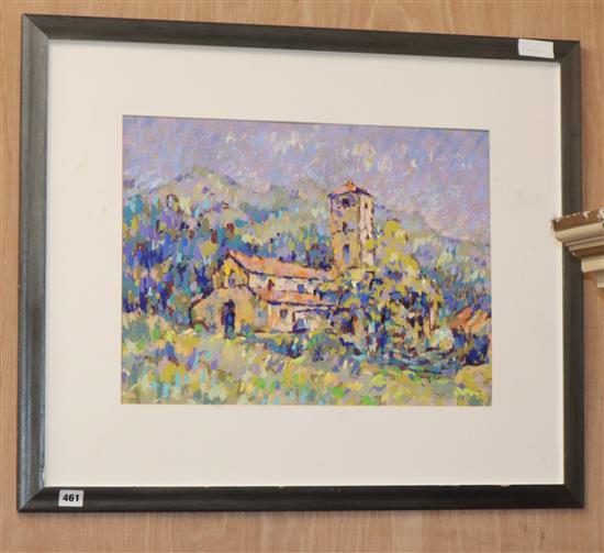 G.M. - gouache, Study of a Mediterranean church 38 x 51cm